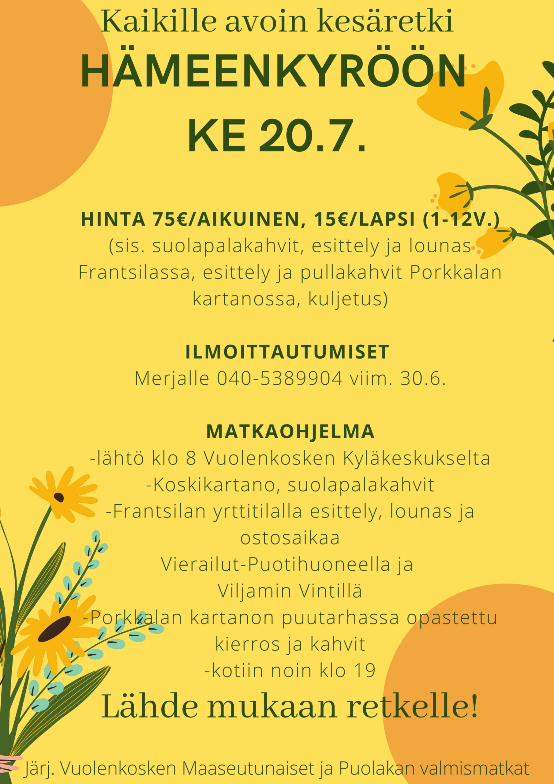 Kesäretken tiedot kuvassa